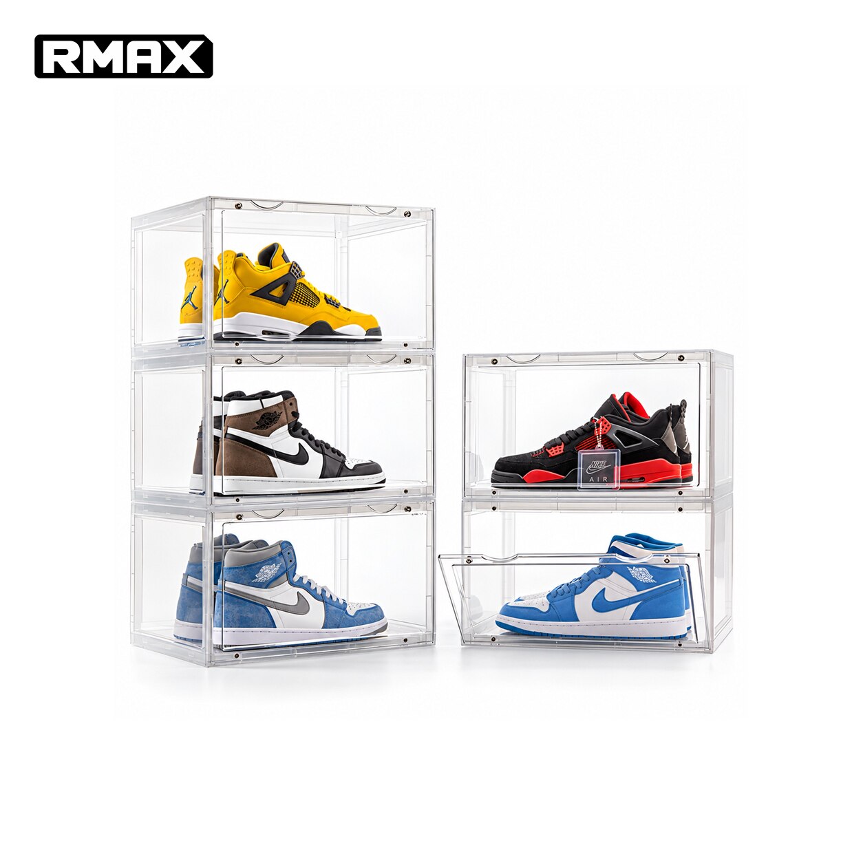 RMAX球鞋收纳盒AJ亚克力透明鞋盒防氧化鞋柜磁吸侧开塑料折叠鞋架