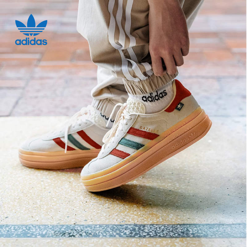 阿迪达斯三叶草GAZELLE BOLD 女经典厚底运动板鞋「T头鞋」IG3685