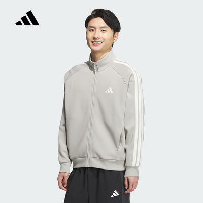 adidas阿迪达斯户外健身宽松外套2025秋男灰色针织夹克 KC2848