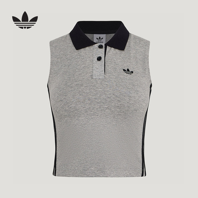 adidas阿迪达斯三叶草无袖POLO领背心女子针织短款BABY T恤KY5694