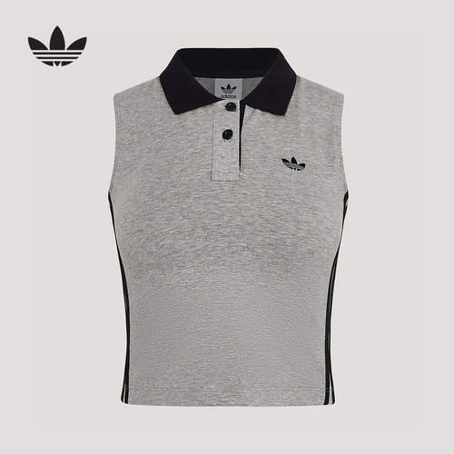 adidas阿迪达斯三叶草无袖POLO领背心女子针织短款BABY T恤KY5694