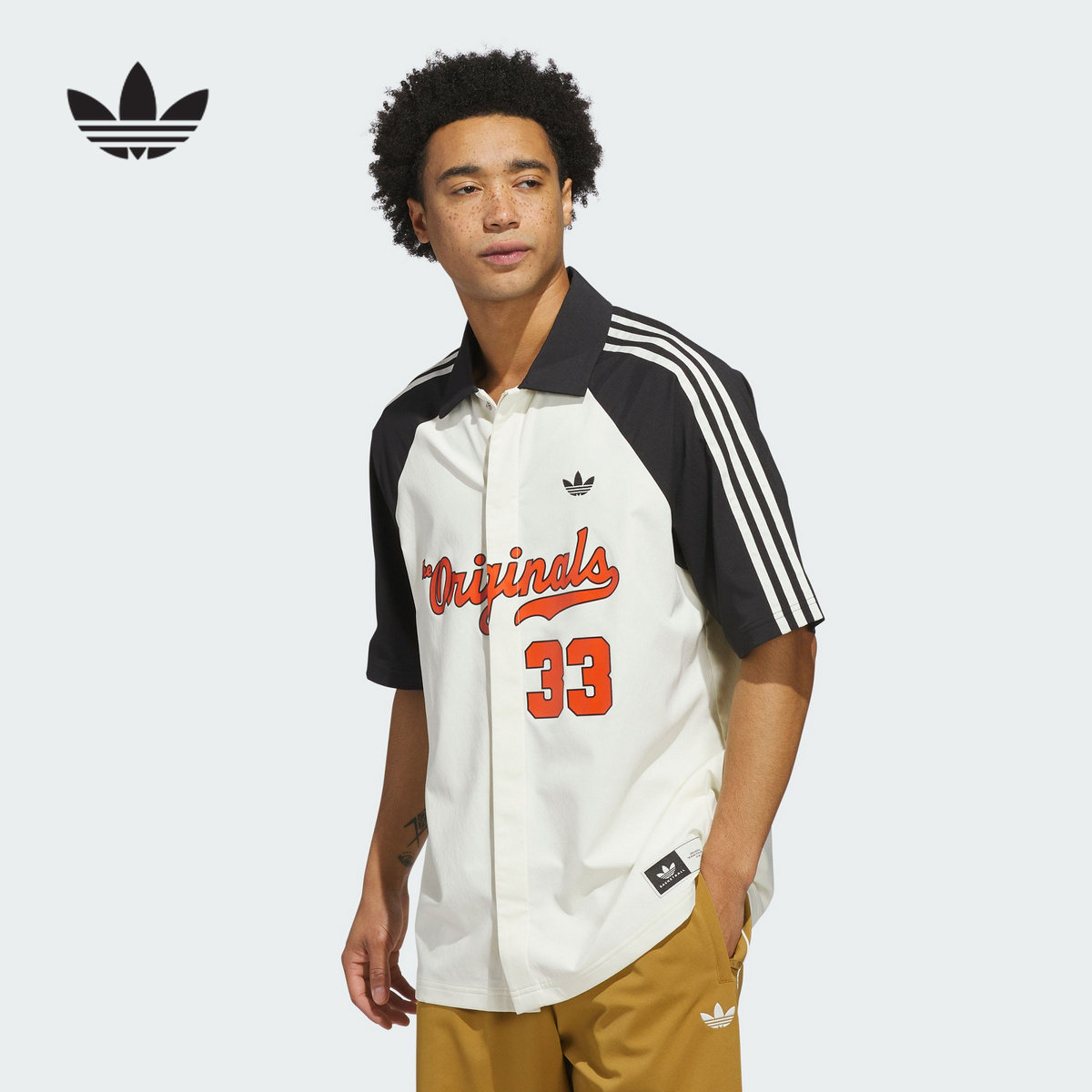 adidas阿迪达斯三叶草衬衣T恤25秋情男女篮球短袖翻领衬衫 JM0514