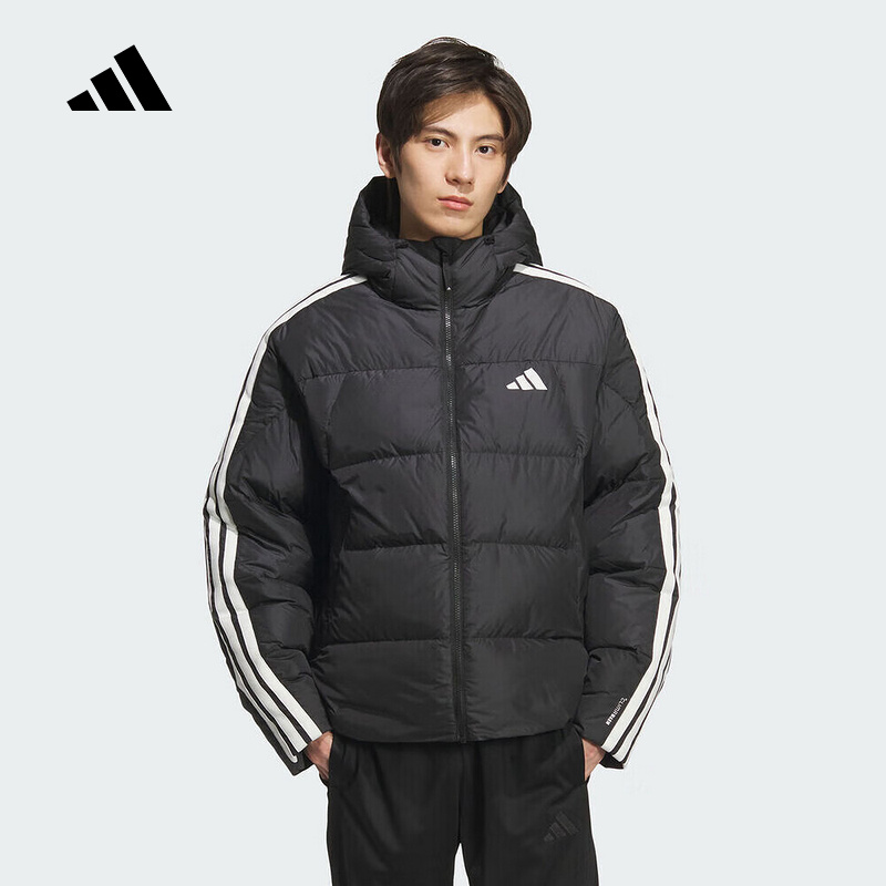 adidas阿迪达斯三条纹连帽短款羽绒服2025冬装男防风外套 KC2493