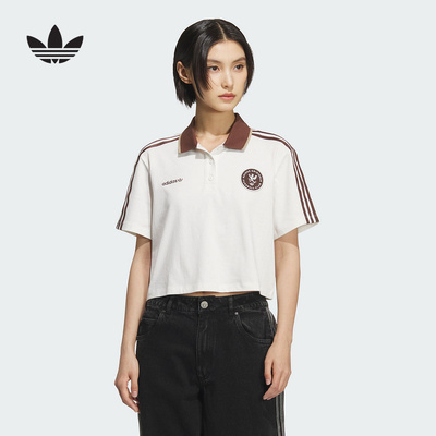adidas阿迪达斯三叶草球衣风POLO衫2025秋女学院短袖T恤 KH1187