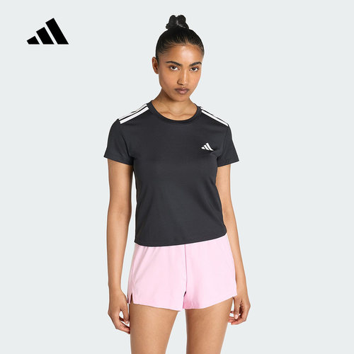 adidas阿迪达斯三条纹黑白撞色短款半袖2026夏女短袖T恤 KC7639