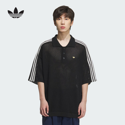 adidas阿迪达斯三叶草男子网眼钩针休闲运动宽松短袖POLO衫KE5815