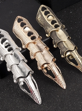 欧美合金复古炫酷尖顶长关节戒指