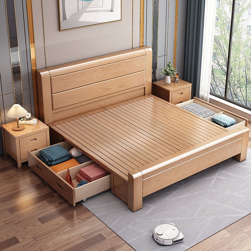 加厚榉木实木床工厂直销1.8米双人1米5单人床2米x2米大床主卧原木