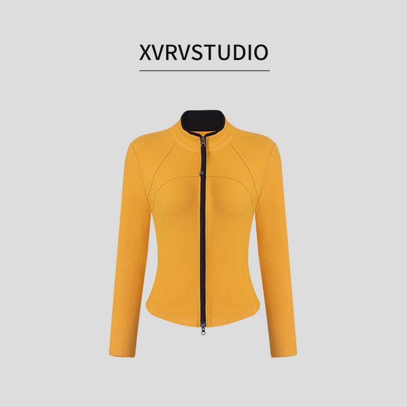 XVRV夏上新2025时尚百搭立领撞色运动双开拉链小外套女长袖上衣