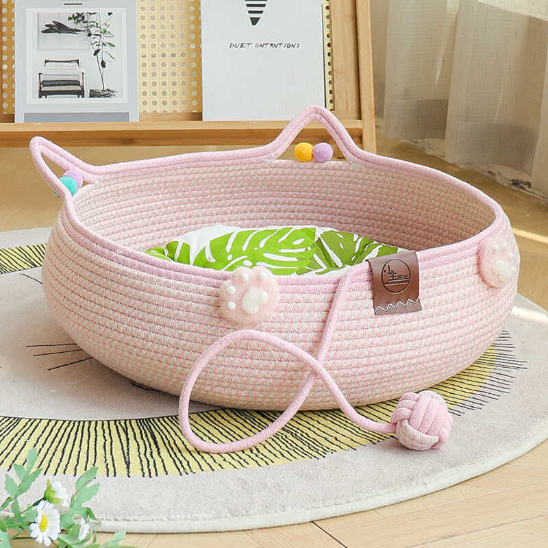 冬季猫窝猫咪窝四季通用棉麻编织宠物睡觉窝耐抓耐磨可水洗不掉屑