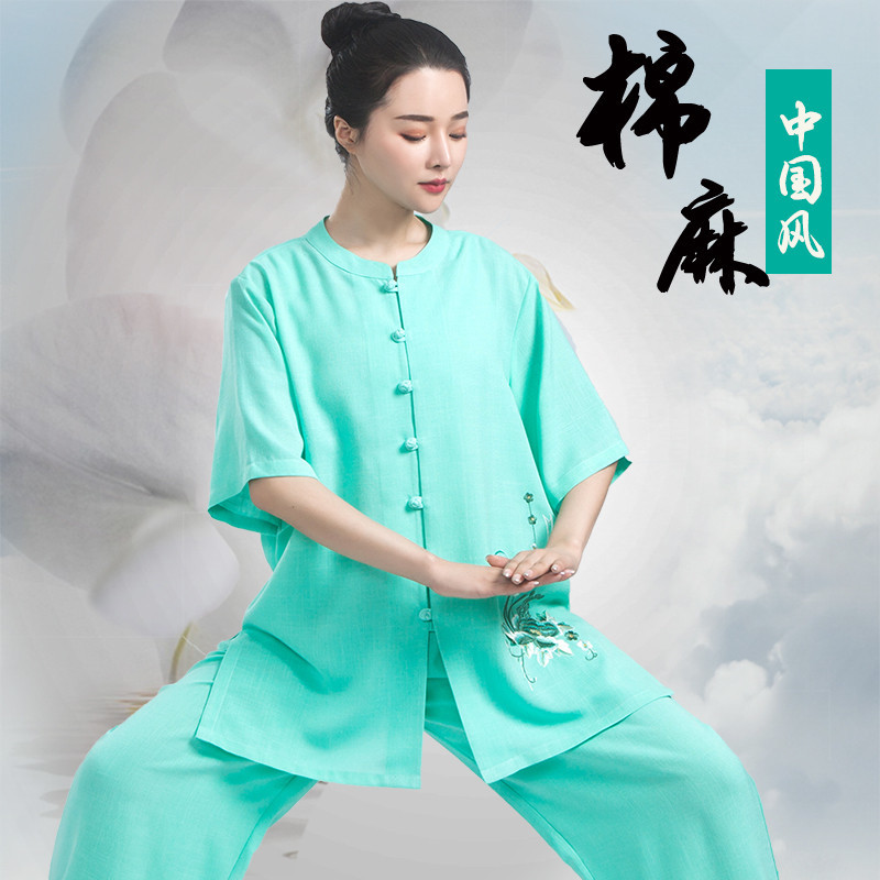 新款棉麻太极拳练功服短袖女士2025夏季太极服薄款中国风亚麻吸汗