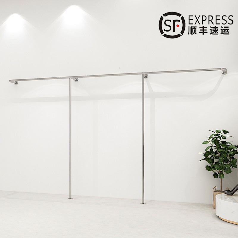 服装店墙上展示挂衣架不锈钢拉丝银女装店货架专用上墙落地衣杆子
