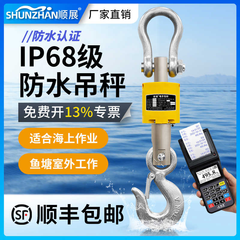 电子吊秤5吨10t吊磅秤吊钩称挂钩秤3t线吊磅2t防水秤手持带打印