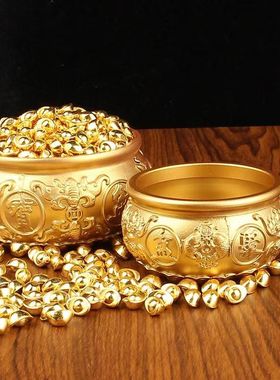 纯黄铜高端聚宝盆招财聚财摆件家居客厅玄关装饰工艺五福聚宝盆