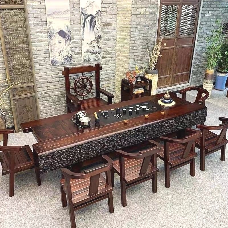 老船木龙骨茶桌椅组合中式实木功夫茶几办公家用茶台茶桌茶具套装