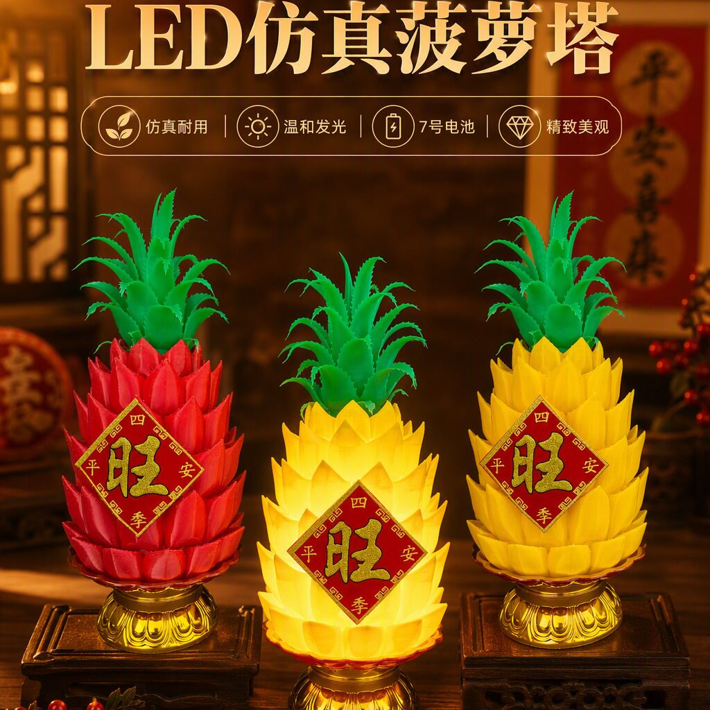 彩色莲花菠萝法会糖果塔寺庙供佛拜拜手工制作佛供品菠萝糖塔灯
