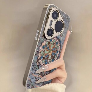 敦煌莲花适用华为pura70pro+手机壳新款80Ultra电镀小羊皮60高级感40全包50男女复古mate70pro防摔12软nova13