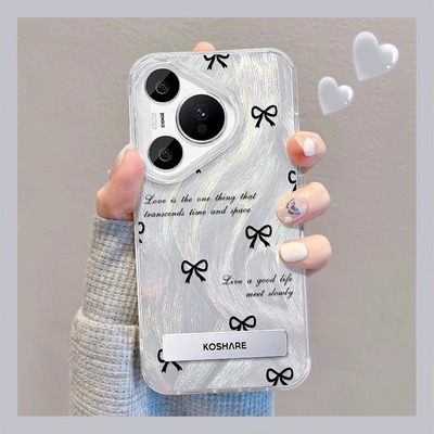 适用华为70羽纱可爱黑色蝴蝶结