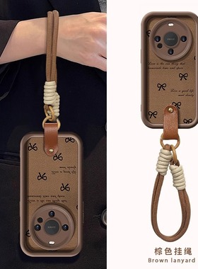 黑色蝴蝶结适用华为mate80pro手机壳新款mate50pro保护套m40个性pura70pro咖色小羊皮p60挂绳50p全包防摔40女