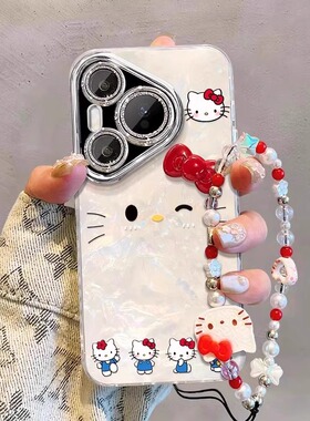 可爱卡通凯蒂猫适用华为Pura80pro手机壳puar70ultra保护套mate60全包自带镜头膜手链nmate40立体公仔贝壳纹