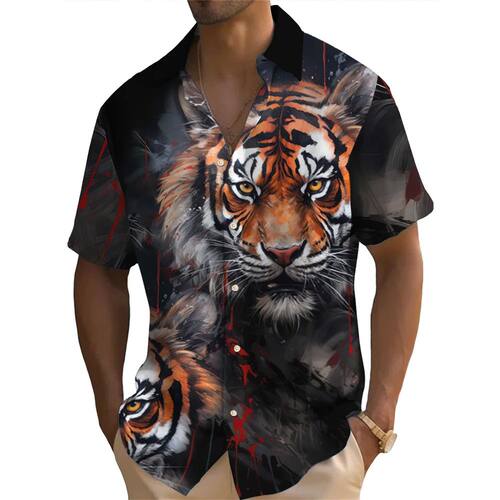 3D digital printed beach casual shirt 3D数码印花动物休闲衬衫