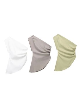 Solid color off shoulder sloping collar top 纯色露肩斜领上衣