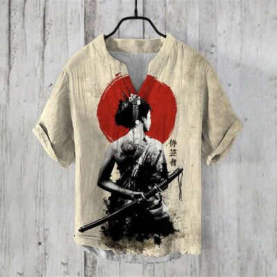 3D数码印花短袖 3D digital printed V-neck short sleeved shirt