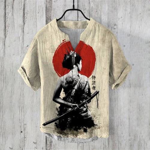 3D数码印花短袖 3D digital printed V-neck short sleeved shirt