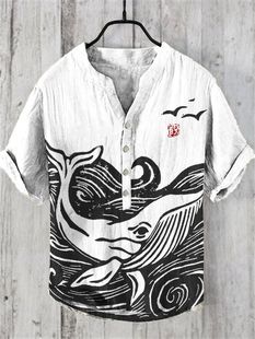 neck button loose shirt3D印花V领扣子宽松T恤男 printed