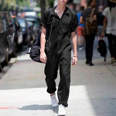 Solid color casual workwear jumpsuit纯色休闲宽松工装连体裤男