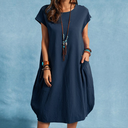 Casual solid color pocket loose dress 休闲纯色口袋宽松连衣裙