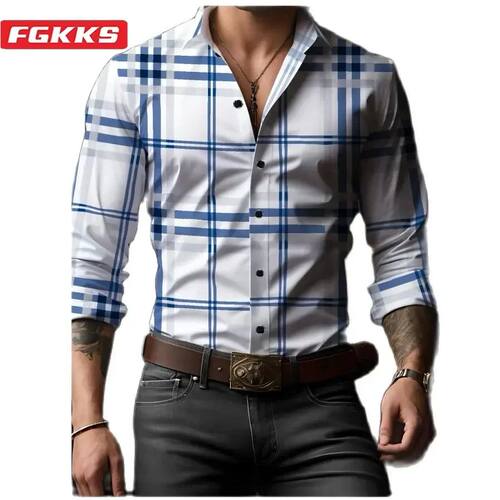 3D digital printed checkered casual shirt3D数码印花格子衬衫