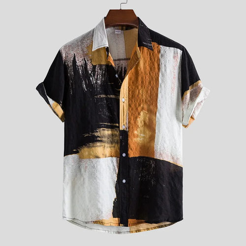 3D digital printed lapel beach shirt3D数码印花翻领运动衬衫男
