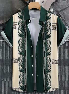 3D digital printed short sleeved shirt3D数码印花短袖宽松衬衫