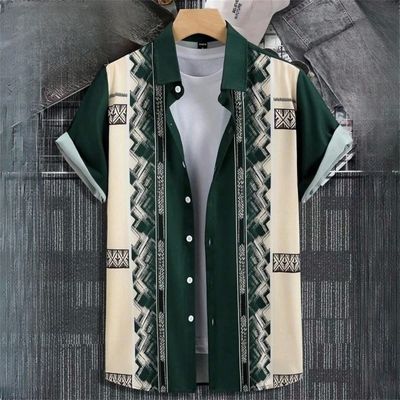 3D digital printed short sleeved shirt3D数码印花短袖宽松衬衫