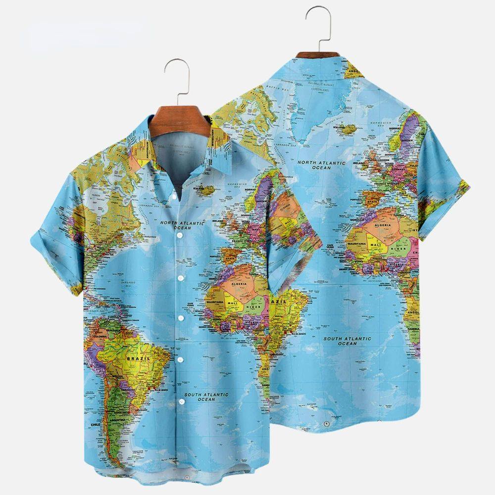 3D digital printed short sleeved shirt3D数码印花短袖地图衬衫