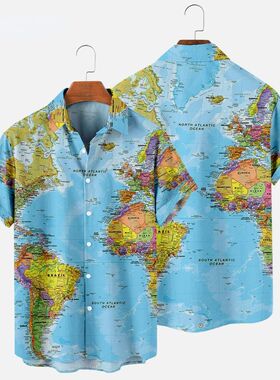 3D digital printed short sleeved shirt3D数码印花短袖地图衬衫