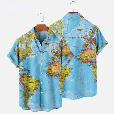 3D digital printed short sleeved shirt3D数码印花短袖地图衬衫