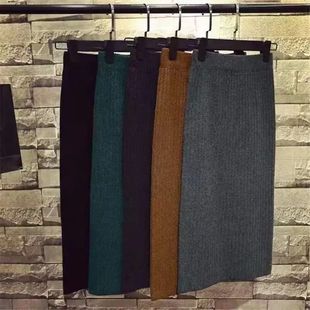 color step slit one skirt纯色开叉休闲中长一步裙 casual Solid