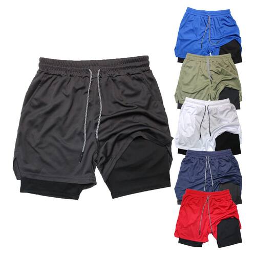 Sports double-layer lace up shorts for men运动双层系带短裤男