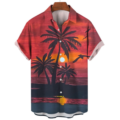 3D digital printed short sleeved shirt3D数码印花短袖系扣衬衫
