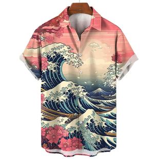 3D printed men's beach casual shirt 3D印花男士沙滩休闲衬衫