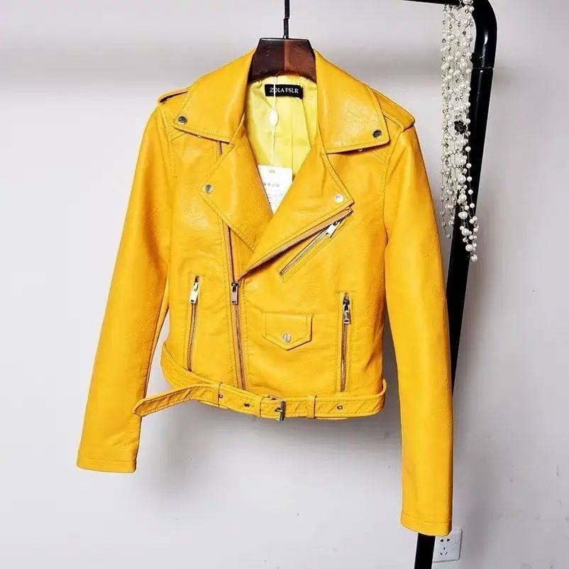 Slant zipper motorcycle leather jacket纯色休闲斜拉链机车皮衣