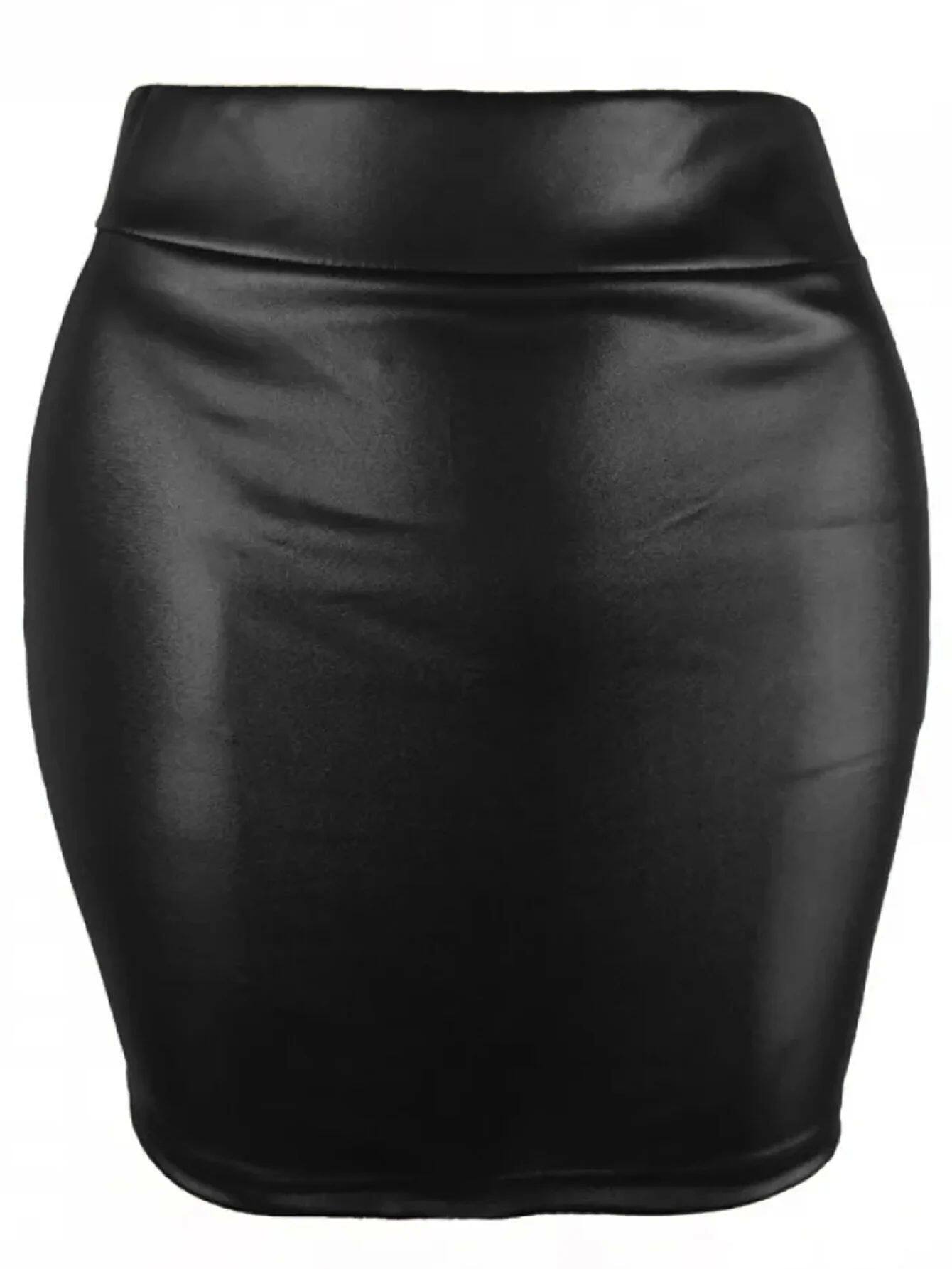Solid color casual buttocks leather skirt 纯色休闲包臀皮裙女