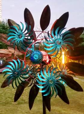 场道双具网墅红摆拍景花园庭院别旋转铁艺带灯蓝色旋轮超大#18/W-