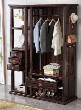 新中式实衣帽木架穿衣镜多能一OIW体旋转落地全身卧室挂衣功架家