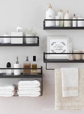 木质浮动搁板式架壁挂浴室架DUY带储篮毛巾物杆储物架物墙面置架