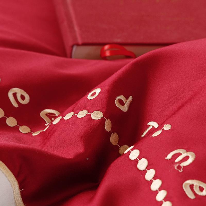 婚庆色棉100支长绒棉四件红套刺纯绣花被套YAI全棉.8m1结婚床上用