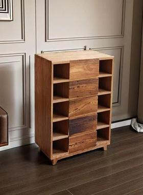 中式老榆木卧斗柜复古五斗榆木OHT棋盘格抽屉柜柜室实木储物柜边