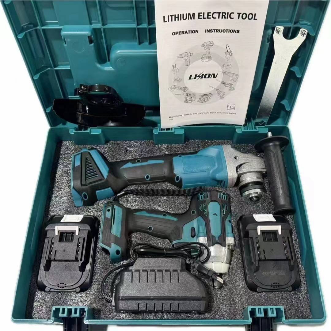 跨境MT款电动角磨机电动扳手两件套电动工具双机组套装工具箱